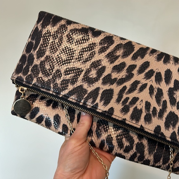 Lulu’s Wild Side Taupe Leopard Print Fold-Over Clutch - Picture 10 of 15